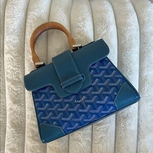 Goyard Blue Mini Bag with Wooden Handle